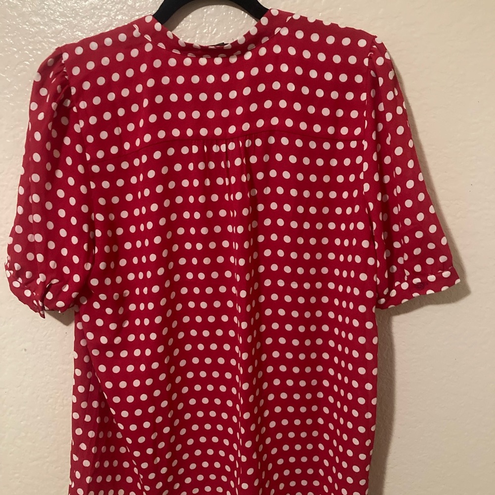 Ann Taylor Red Blouse with White Dots - Picture 2 of 3